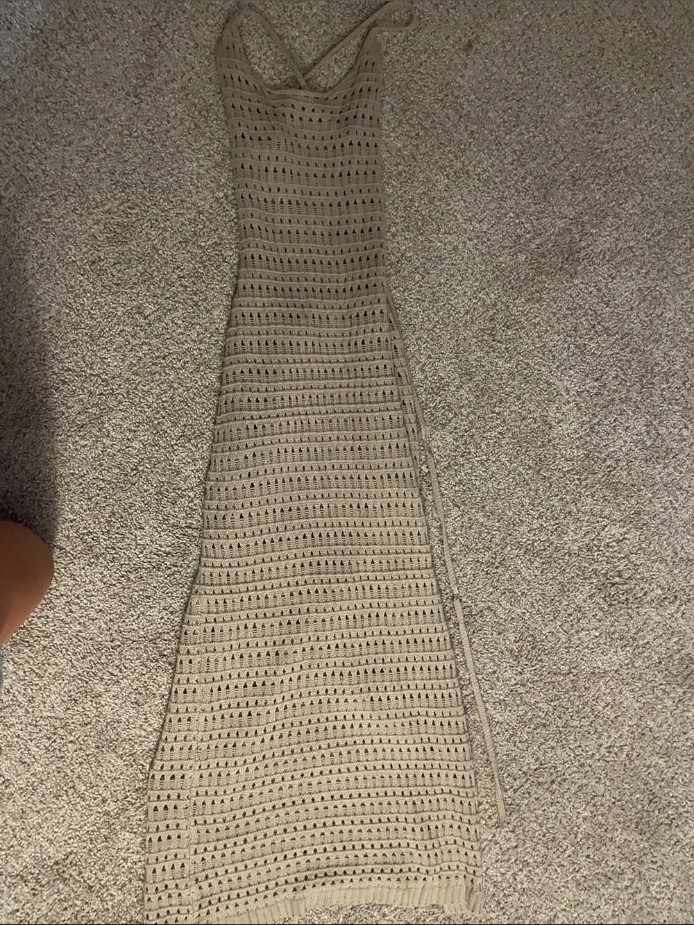 SHEIN Beige Crochet Knit Maxi Sweater Dress